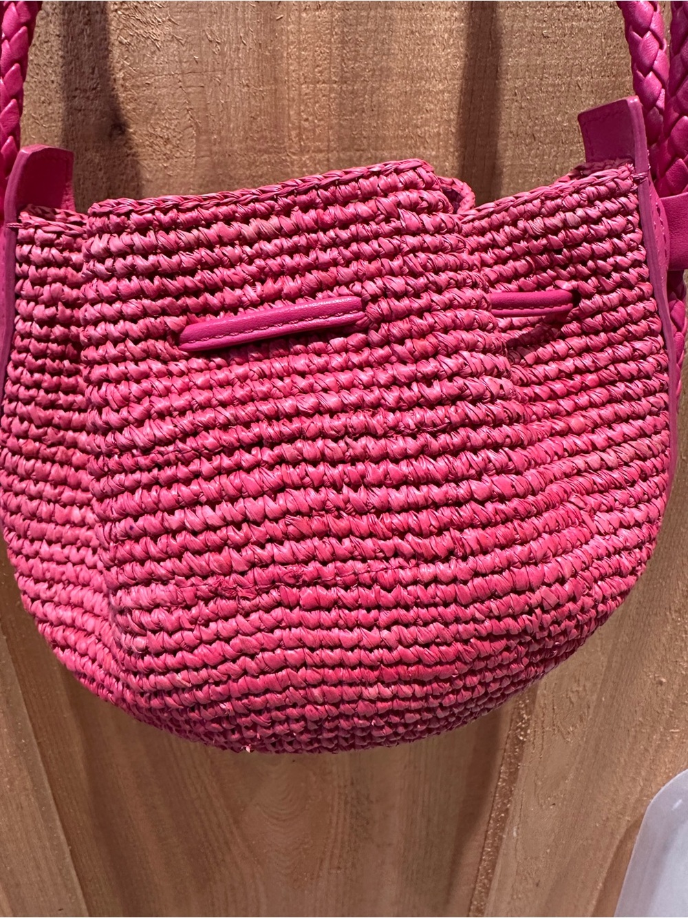Sezane Mini Zelie Fuchsia Raffia Crossbody Bucket Bag - Picture 5 of 8
